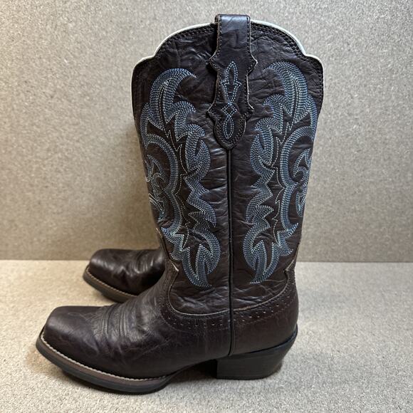Justin Boots Sevana Turquoise Brown Cowboy Women 7B Pull On Leather Square Toe - Picture 2 of 13
